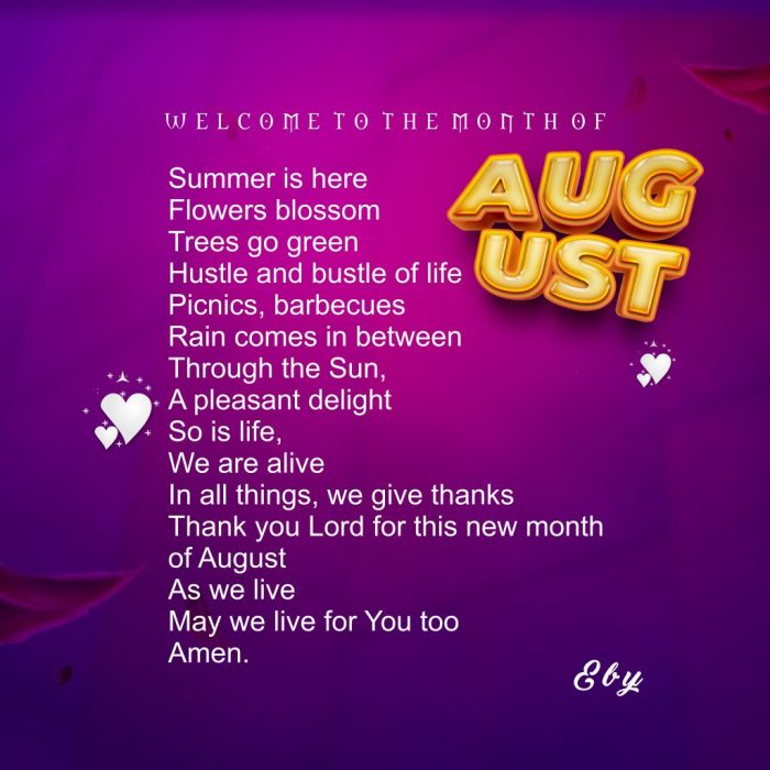 AUGUST Eby Poem